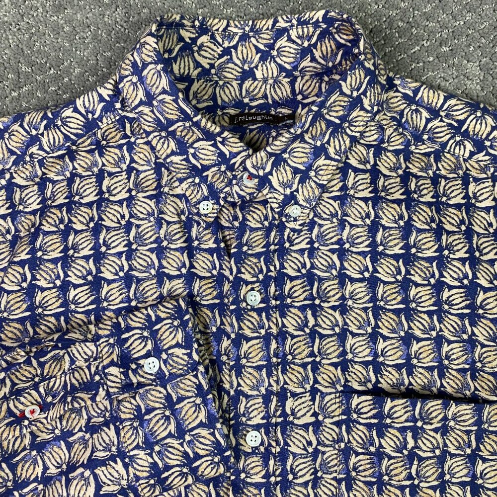 J. McLaughlin Button Down Shirt Mens Large All Over Print Floral banana Tropical
